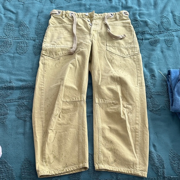 Free People Pants - Free People Light Yellow Cropped Wide-Leg Pants